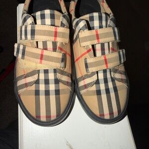 Burberry Kids Beige Plaid Velcro Sneakers